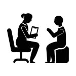 psychologist counseling session with patient icon black and white graphic symbol vector