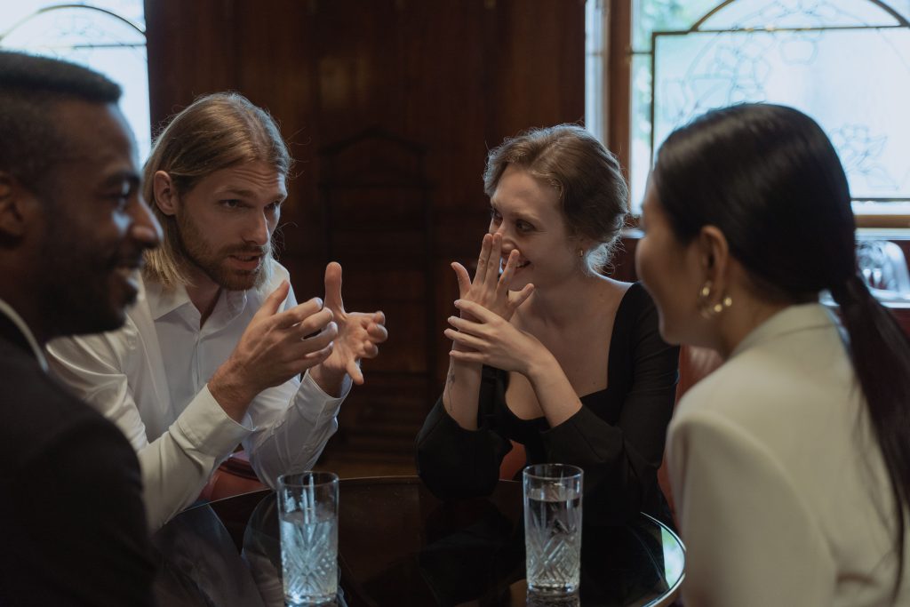Two people having a respectful conversation and practicing active listening